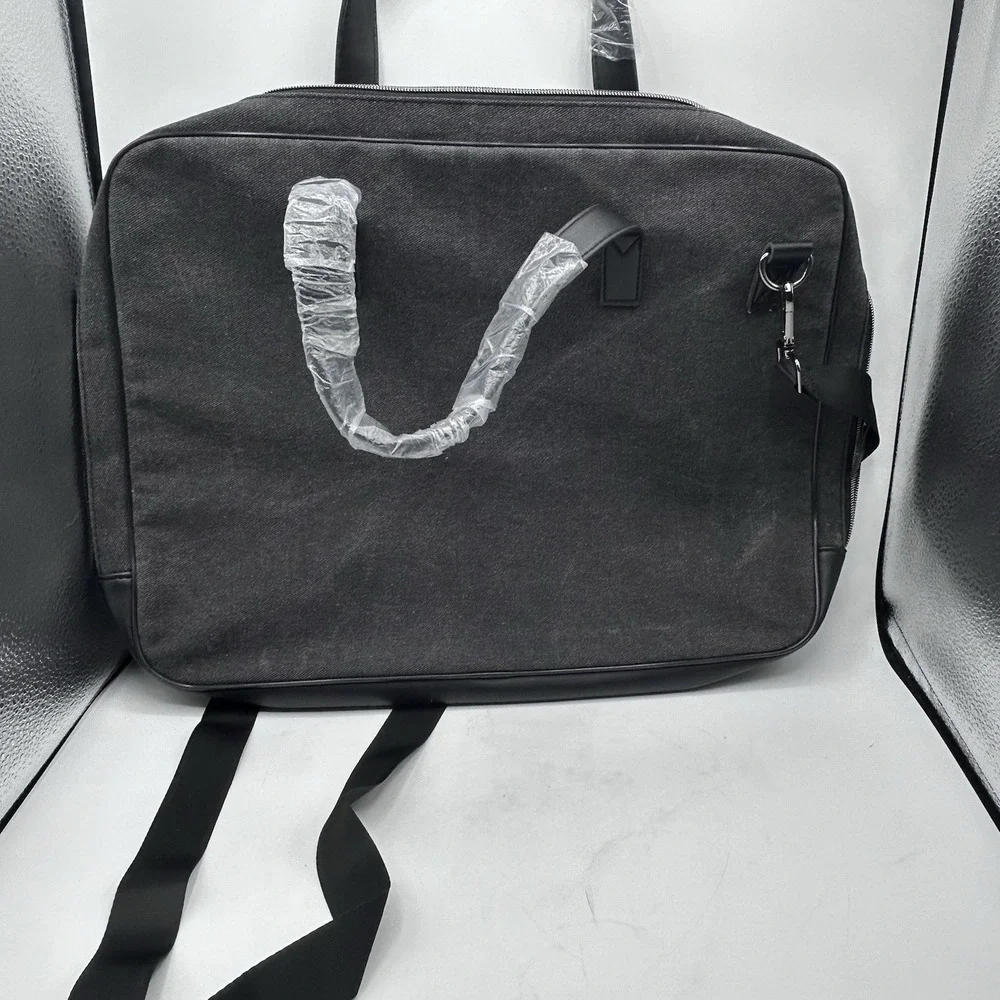 John Varvatos Canvas Tote‎ Lightweight Laptop Messenger Bag Vegan Leather Trim